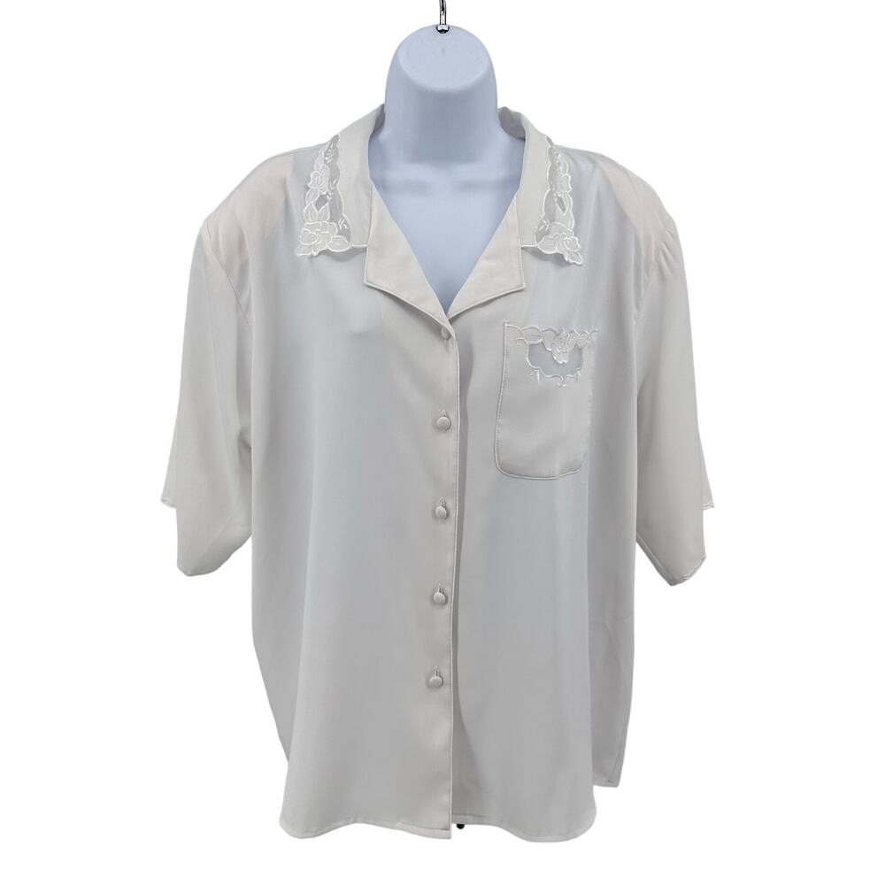 Yves St. Clair 2 White Blouse with Lace Detail & Shoulder Pads Womens Plus 22W